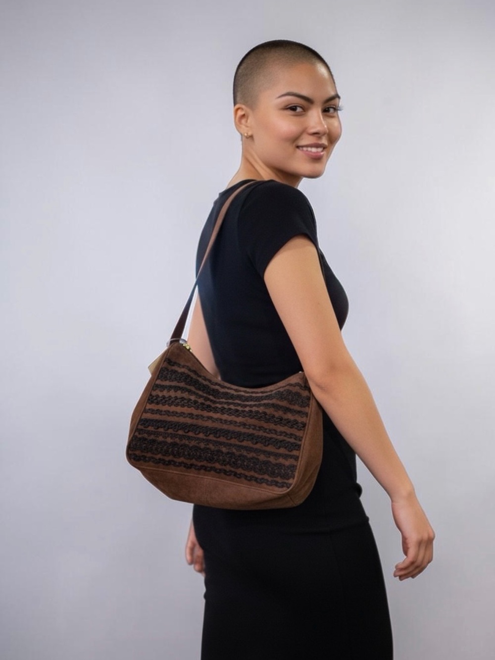 Vintage Roccobarocco Italy Brown Suede Lace Shoulder Bag NWT Y2K